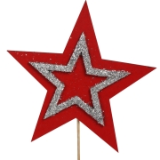 Gwiazda pik drewniana czerwona z brokatowanym paskiem śr17cm