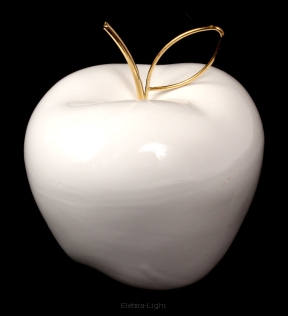 Białe jabłko ceramiczne ze zlotym liściem CAC-1-00595-21 śr12cm